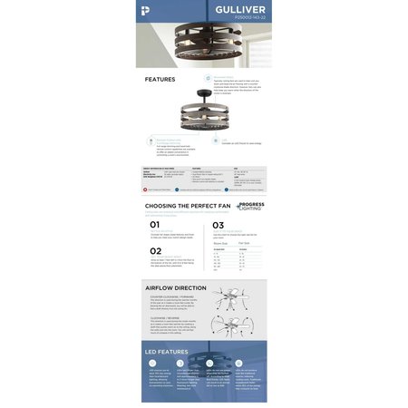 Progress Lighting Gulliver 23" 3-blade fandelier with LED lights P250012-143-22